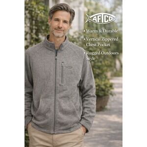 AFTCO Full Zip Sweater Fleece Jacket Mens Medium Gray Fishing Outdoor